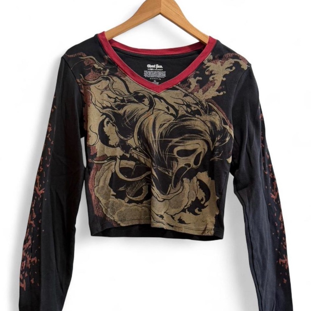 Ghost Face Long-Sleeve Crop Top